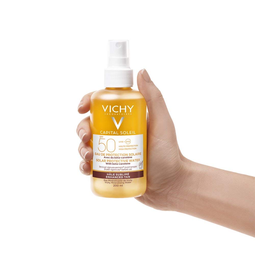 VICHY Capital Soleil spray do opalania intensywnie opalenizny, do pielęgnacji przeciwsłonecznej z wysoką ochroną przed promieniowaniem UV, do skóry wrażliwej, bez białych pozostałości, działanie