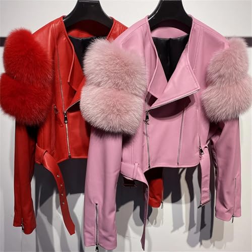 Women's Lambskin Leather Jacket With Fur Sleeves - Genuine Winter Coat For Ladies C111 3XL steampunk buy now online Women's Lambskin Leather Jacket With Fur Sleeves - Genuine Winter Coat For Ladies C111 3XL steampunk buy now online