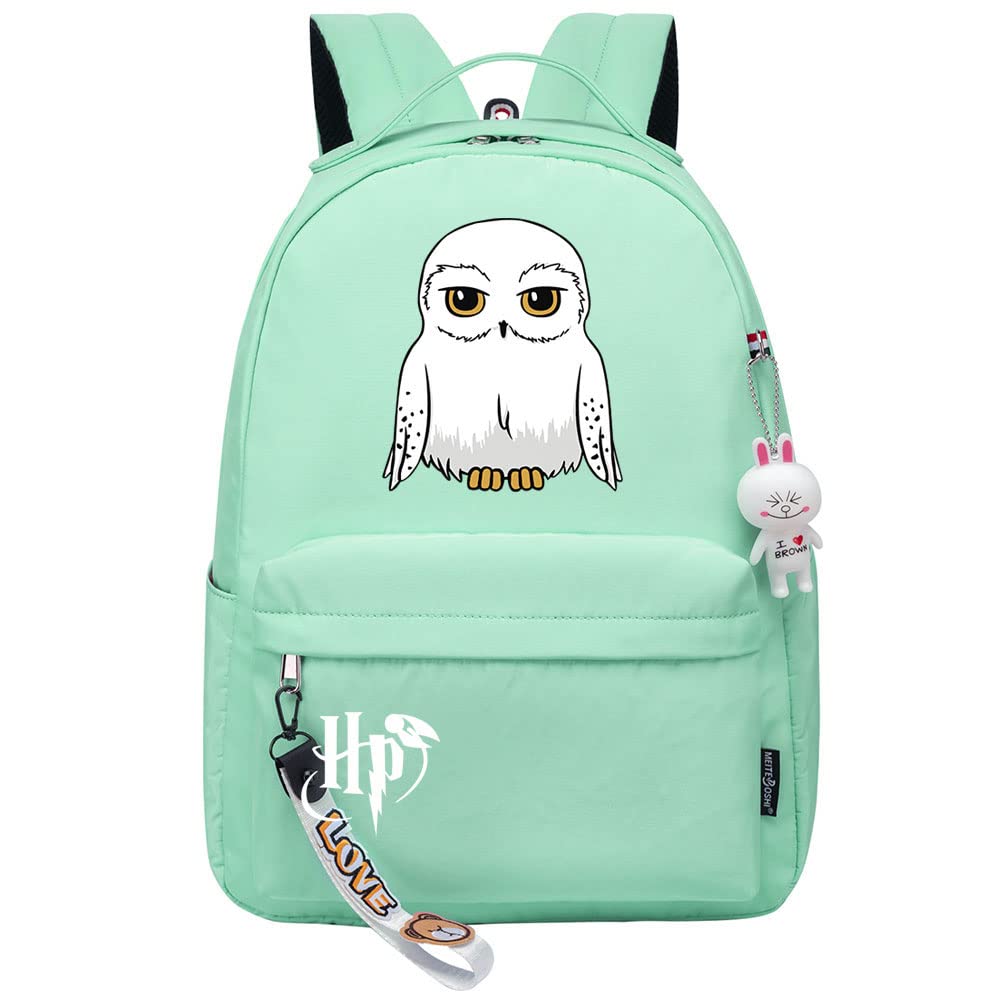 Meetiger Unisex Green Cute White Owl Hedwig Backpack Harry Magic School Bag Ladies Youth Children Travel Rucksack