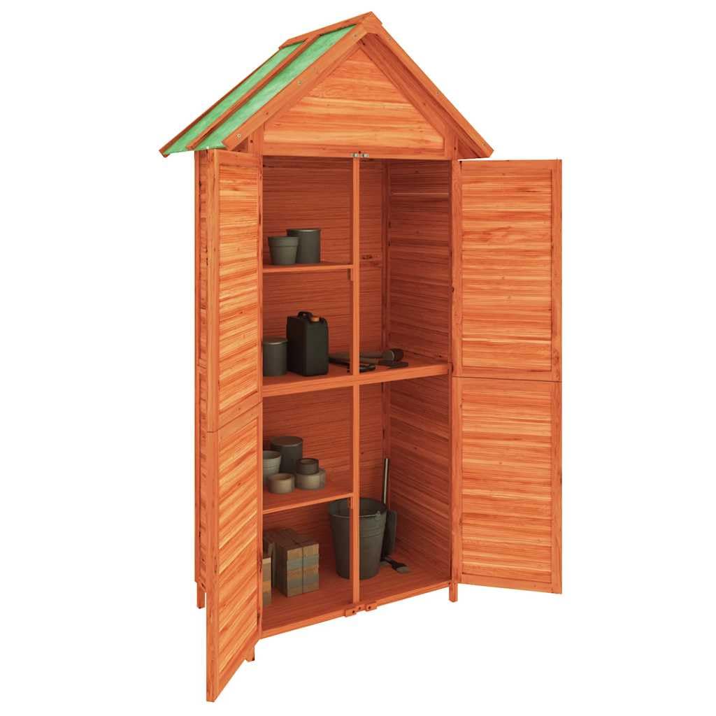 Cobertizo marrón 89 x 52,5 x 175 cm madera maciza de pino | Techo impermeable adecuado para cortacésped, con soporte de pared, para accesorios de jardín