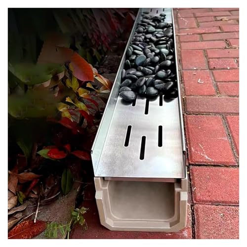 Canaleta de lluvia en forma de U con rejilla extraíble de acero inoxidable, diseño de perfil bajo para uso comercial y de jardín
