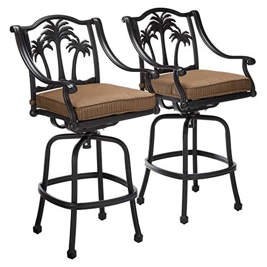 Palm Tree Cast Aluminum Powder Coated Barstool - Set of 2 - Antique Bronze