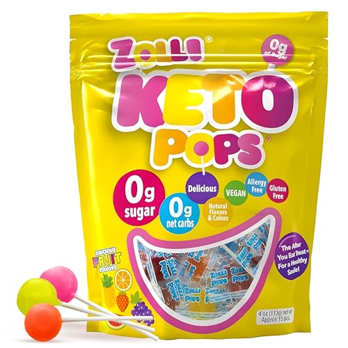 Zolli KETO Pops Sugar Free Lollipop Candy, Vegan, Gluten-Free, Diabetic-Friendly, 4oz Resealable Pouch