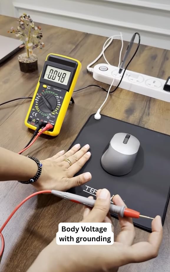 Image of Grounding Mat Kit with Voltage Tester & Multimeter | Earthing Mat 60x40cm | Black Anti-Skid Carbon-Leather Grounding Sheet | For Desk, Bed & Feet | Body Earthing Pad India |