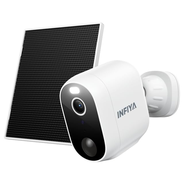 INFIYA Cámara Vigilancia WiFi Exterior Solar - 2K Camaras Vigilancia Domicilio WiFi sin Cables con Batería, PIR Sirena, Visión Nocturna Color, Detección Humana, WiFi 2.4GHz, IP65