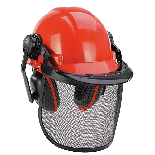 Einhell Oryginalny kask ochronny leśny (obwód głowy kasku 52-66 cm, regulowana ochrona słuchu), pomarańczowy, czarny