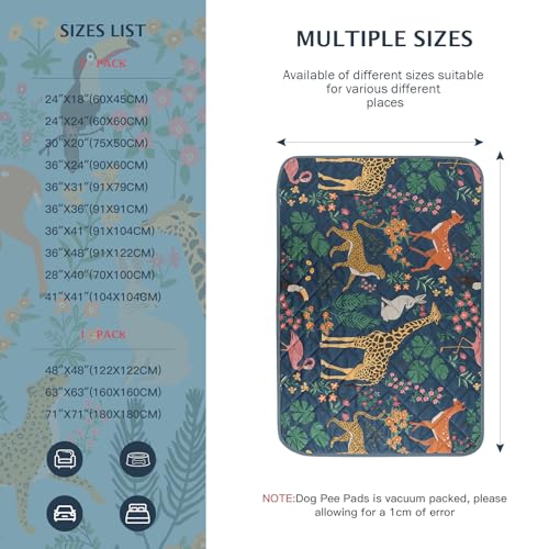 Image of IEUUMLER Washable Pee Pads for Dogs, 2 Pack Forest Pattern Reusable Waterproof Puppy Pads, Non-Slip Super Absorbent Dog Training Pad for Playpen Crate Bed EU013 Navy Blue Jungle, 36x36