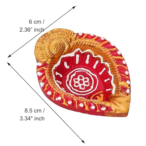 Image of eCraftIndia Set of 4 Multicolor Decorative Clay Diyas Terracotta Deepam Oil Lamps, Mitti Diya for Diwali, Lakshmi Puja, Navratri, Ganesh Chaturthi - Diwali Decoration Items for Home Decor