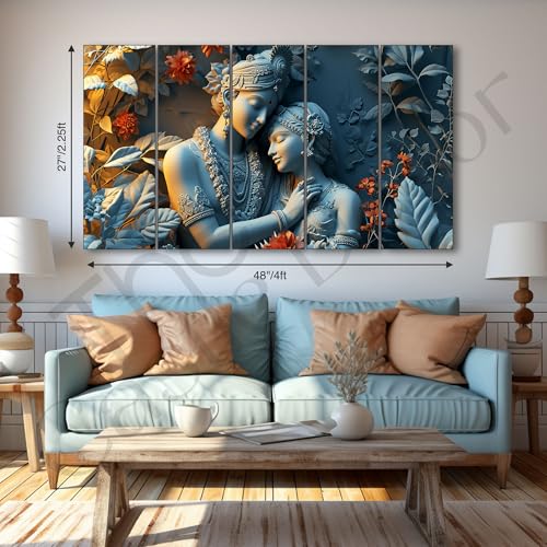 Image of The Castle Decor Lord Radha krishna painting | Multiple Frames Wall Art Painting for living room,Bedroom,Drawing room,Hotels Wooden Framed-Digital Painting (Multi Color - Design 6, 27x48 Inch)