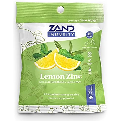 ZAND Immunity Lemon Zinc HerbaLozenge | Soothing Throat Drops | No Corn Syrup, No Cane Sugar (15 Lozenges) Cover