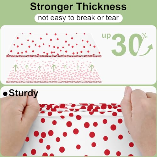 Image of Smiry Plastic Table Cloth Disposable 3 Pack, 54 x 108 Inch Rectangle Waterproof Tablecloth, Printed Gold Table Runner Style for Birthday Weeding, Party Decorations, Leakproof & Sturdy, White and Red