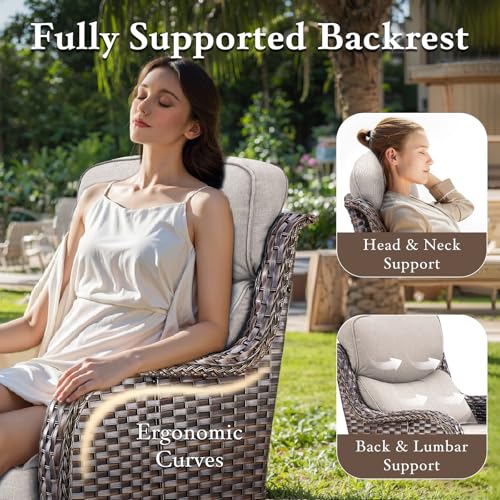 Luxury High Back Outdoor Furniture with 6-inch Extra Thick Cushions, Patio Furniture Set with Swivel Chairs, 7 PCS Wicker Conversation Set for Yard, Deck, Poolside, Brown/Beige - Image 5