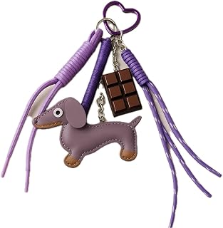 Charm de Bolso Perro Teckel, Chocolate con Cuerda Trenzada | Dije bolso 5 piezas | Llavero decorativo bolso mujer