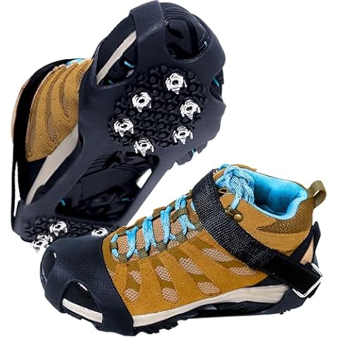 Crampons, Ice Cleats for Shoes and Boots Shoe Spikes for Snow and Ice Non Slip Gripper with Straps for Winter Hiking Ice Fishing Cover