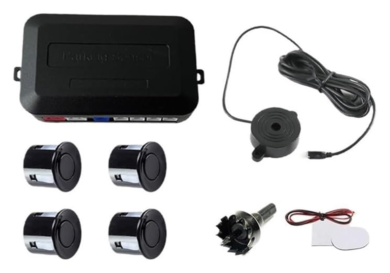 PDC Sensor Estacionamiento Kit De Sensor Aparcamiento para Coche 4 Sensores Zumbador 22 Mm Indicador Alerta Sonora Marcha Atrás Sonda 12 V