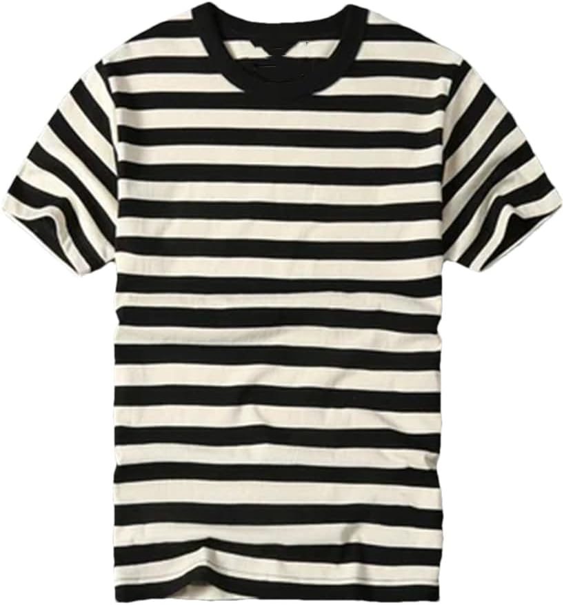 Men's Summer Retro Short-Sleeved Crew Neck Stripe T-Shirt Men Simple Cotton Casual Tops