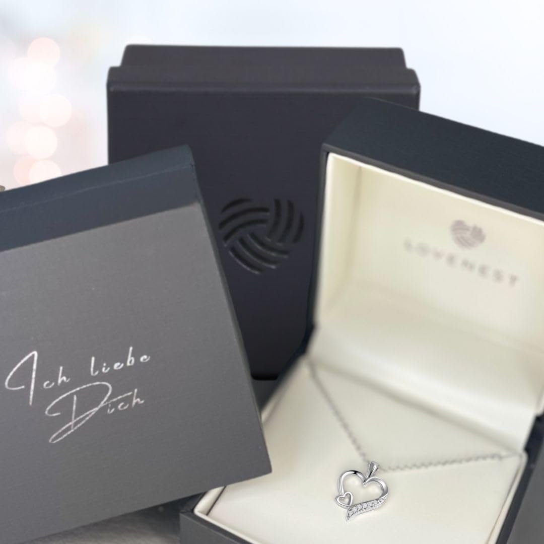 Herzkette Silber 925 / Gold vergoldet Halskette Damen *Ich Liebe Dich* Kette Silberkette mit Herzanhänger Schmuck nickelfrei Geschenke für Frauen Freundin Sie zum Geburtstag Hochzeitstag Jahrestag