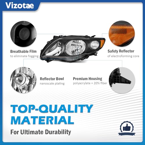 Image of Headlights Assembly for 2009 2010 Toyota Corolla Halogen Headlamp Replacement, High /Low Beam W /Bulbs, Driver & Passenger Side