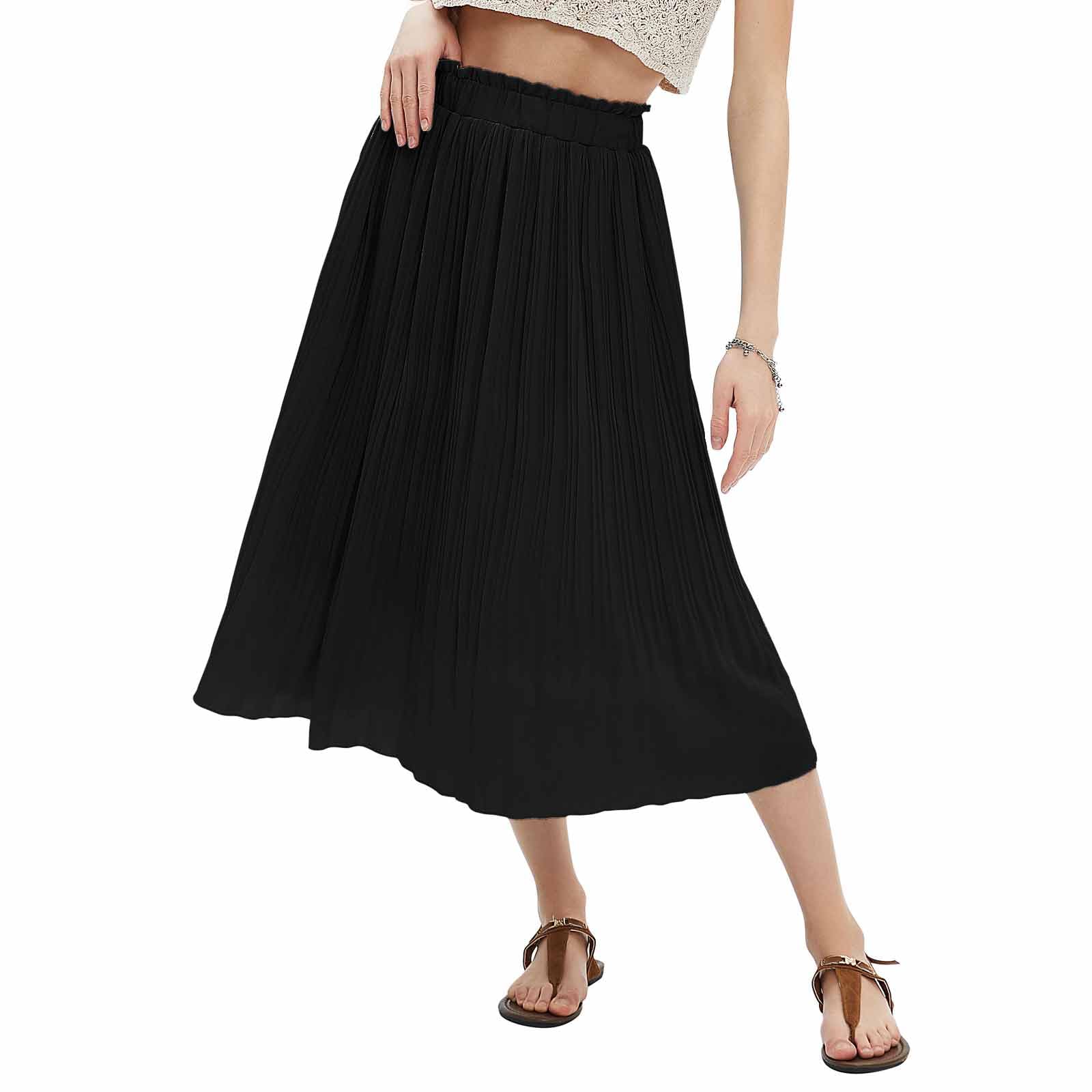 EXLURA Womens High Waist Polka Dot Pleated Maxi Skirt Midi Swing Skirt Beach Vacation Cruise Outfits with Pockets