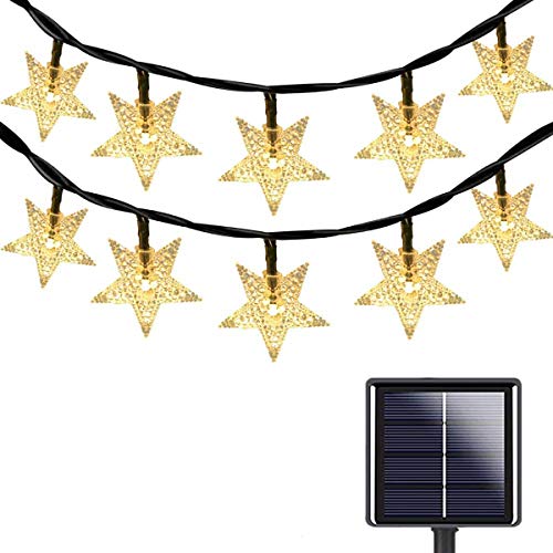 Estrella Solar Luces,KINGCOO Waterproof 23FT 50LED Guirnaldas luminosas Solares Hada Centelleo Luces de Cadena para Exterior Navidad Partido Casa Boda Jardín Decoración (Blanco cálido) Cover