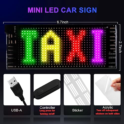 Image of Light Sign for Car, 6.7''x2.7'' Programmable Flexible LED Matrix Panel, Bluetooth APP Control Custom Text Pattern Animation Scrolling LED Display for Car Windshield