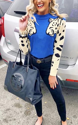 Image of Angashion Women's Sweaters Casual Floral Printed Patchwork Long Sleeves Knitted Pullover Cropped Sweater Tops