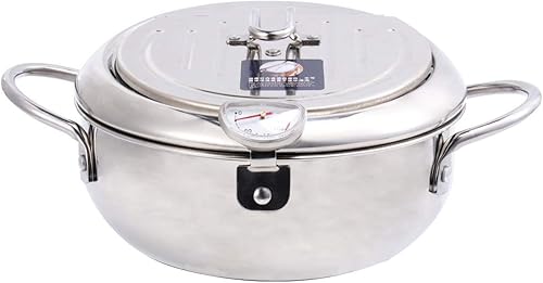 Hemoton Olla de acero inoxidable Colador de aceite y termómetro Sartén de inducción para estufa de gas/eléctrica, olla pequeña para uso familiar