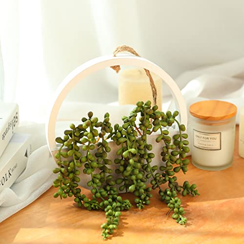 Hobyhoon Hanging Plant Artificial Succulents Fake String of Pearls Plants 12.2'' in Wooden Pot for Indoor Outdoor Wall Decor (1PCS) - Image 4