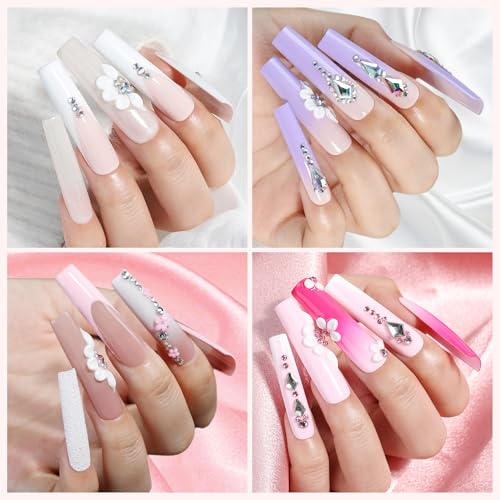 Image of UNA GELLA Nail Tips Square XXL Long: Full Cover Pre-file Square Straignt Gel Nail Tips No C Curve for DIY Press On Nails 216PCS, 12 Sizes Gel Nail Extensions Art Salon
