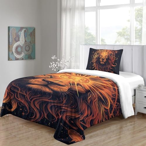 Housse de couette lion 3D 135x200 cm avec taies d'oreiller pour lit simple enfant