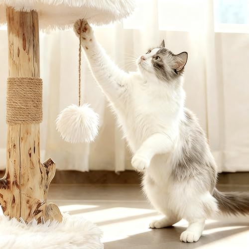 Torre moderna para gatos de interior de madera sólida con poste rascador miniatura 5