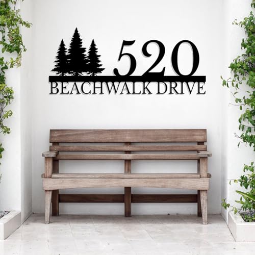 Custom Metal Address Sign, Personalized Pine Tree Number Sign, Personalized Metal Forest Address Name Sign, Lake Home Decor,Address Metal Sign With Street Name, Address Plaque, New Home Gift (Style-B)