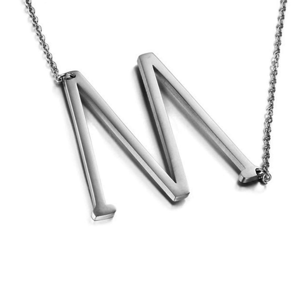 MOMOLSideways Initial Necklace 18K Gold Plated Stainless Steel Large Big Letters Pendant Necklace Script Name Monogram Necklaces for Women