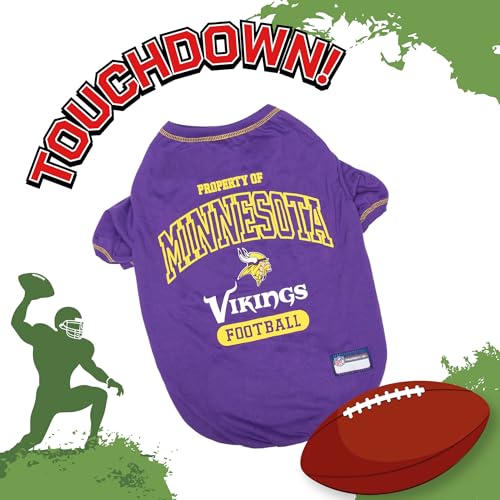 Image of NFL Minnesota Vikings Dog T-Shirt for Pets, Size X-Small. Officially Licensed Pet Shirt with Team Logo, Soft Stretchable Comfort Fit Apparel for Dogs & Cats