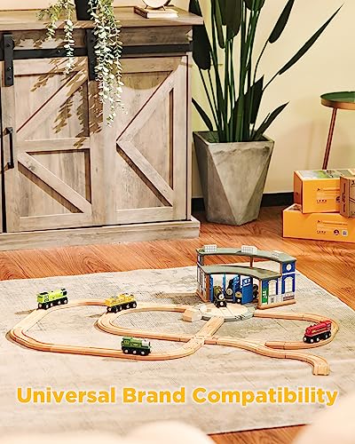 Image of SainSmart Jr. Wooden Train Track 24pcs, Track Expansion Compatible with All Major Brands Toddler Railway Toy Train Set Boys Train Set 3+