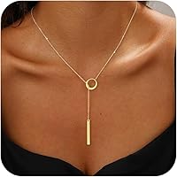 Vista 2 de Collar largo de oro para mujer, a la moda, delicado collar de Lariat en capas chapado en oro de 14 quilates, cadena de cuentas en forma de Y, no se