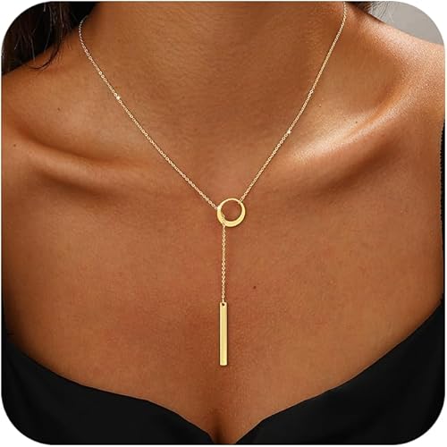 Miniatura 2 de Collar largo de oro para mujer, a la moda, delicado collar de Lariat en capas chapado en oro de 14 quilates, cadena de cuentas en forma de Y, no se