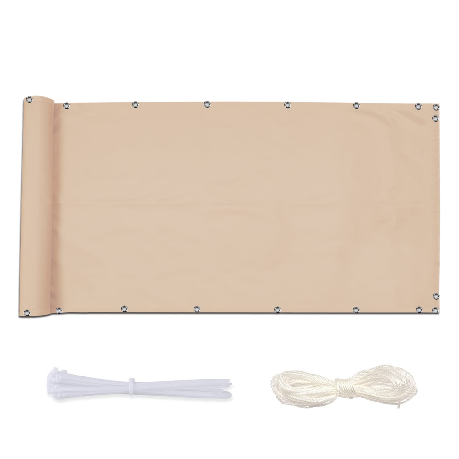 Telo frangivista da giardino, 110 x 350 cm, antivento, impermeabile, con cordino e lacci per l'utilizzo, colore sabbia, perfetto per terrazze e giardini
