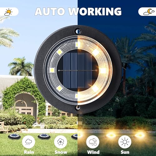 Flacchi Solar Ground Lights - Solar Powered Lights Outdoor Solar Disk Light Waterproof Landscape Light for Patio Yard Pathway Walkway Driveway (Warm White, 8 Pack) thumbnail 6