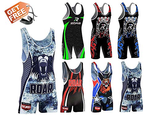 Roar American Tiger Wrestling Singlet Stretch Bodysuit Sports Wear (Loin, XLarge)