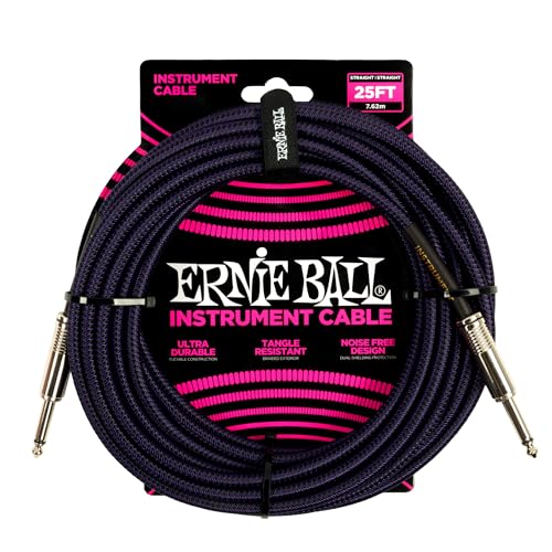 Image of Ernie Ball Braided Instrument Cable, Straight Straight, 25ft, Purple /Black