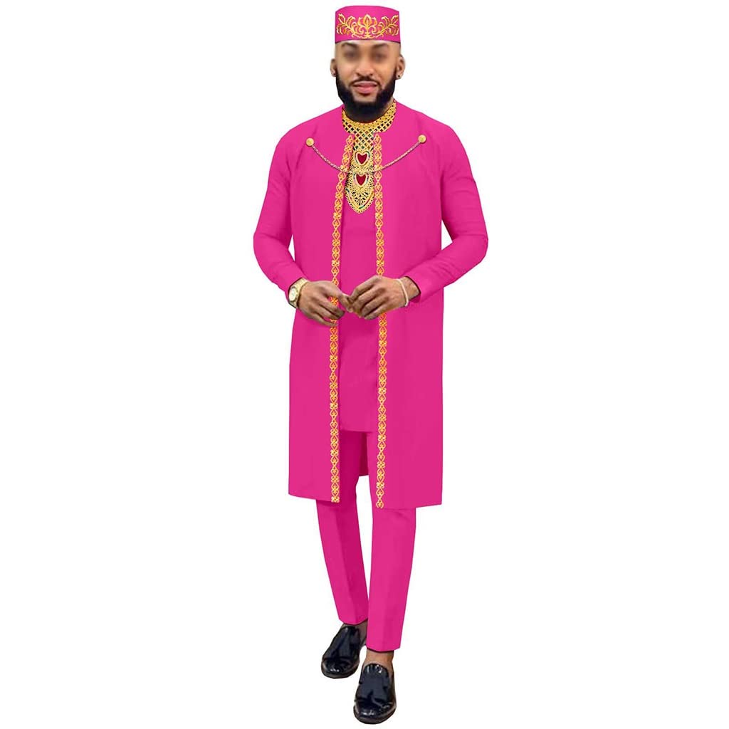 ZA-YZAfrican Embroidery Robe Dashiki Gold Floral Printed Dashiki Coats Shirts and Pants Outfit Traditional Suit 4 Pcs