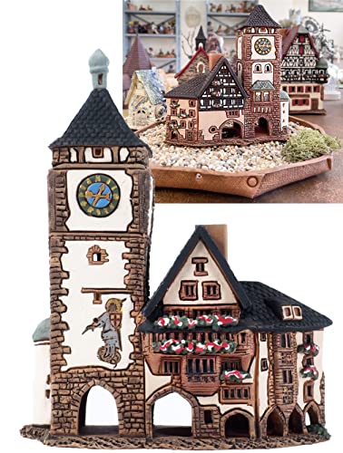 Midene Ceramic Villages and Houses Collection - Collectible Miniature of Historic Schwabentor in Freiburg, Germany - Cone Incense Holder R347