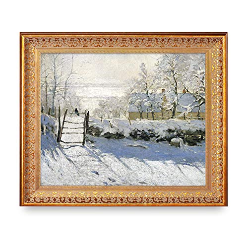 The Magpie by Claude Monet Framed Size:24.5x20.5 inches,Image Size:20x16 inches World Classic Reproductions For HomeDecor,Vintage Pattern Gold Frame