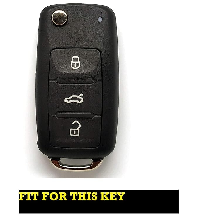Image of BKN Luxury Metal Soft Car Key Shell with Keychain & Full Protection Key Cover Compatible with Volkswagen Polo, Vento, Jetta, Ameo, Passat and Skoda Rapid (3 Button Flip Key)