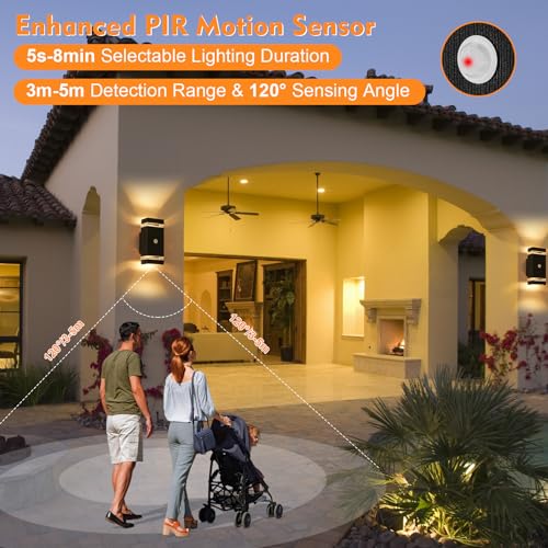 LMP Up Down Outdoor Wall Lights PIR, Motion Sensor Outside Lights Mains Powered, IP65 Square Porch Front Door Light Electric, External Modern GU10 LED Lighting Exterior Lamp Sconce for House, Black 3 LMP Up Down Outdoor Wall Lights PIR, Motion Sensor Outside Lights Mains Powered, IP65 Square Porch Front Door Light Electric, External Modern GU10 LED Lighting Exterior Lamp Sconce for House, Black - Image 3