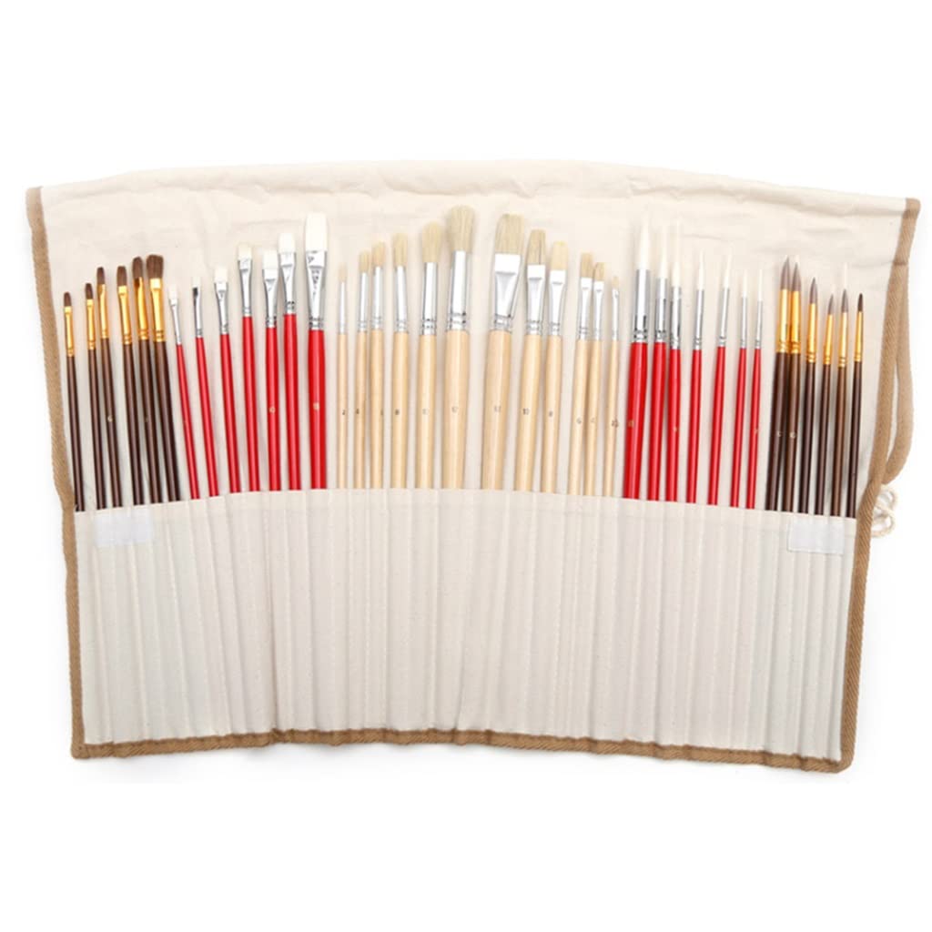 XBTGS Juego de 38 pinceles de pelo sintético natural con estuche de pinceles, suministros de arte, acuarela y pincel de pintura al óleo,