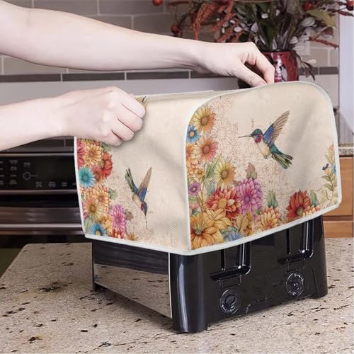 Image of Talayituse Hummingbird Daisy Print 2 Slice Toaster Covers Dust Protection Bread Maker Covers Toaster Oven Cloth Cover Kitchen Accessories Washable Appliance Cover with Handle, S