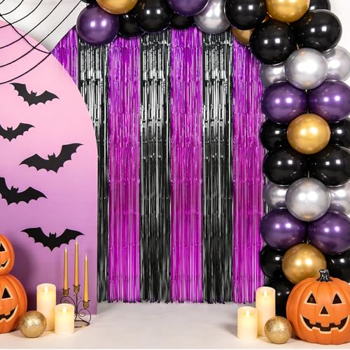 Image of TONIFUL Black Hot Pink Door Streamers,Black and Pink Photo Booth Backdrop Metallic Streamers Foil Fringe Curtain for Birthday,New Year,Graduation,Grad,Baby Shower Party Streamers Decoration