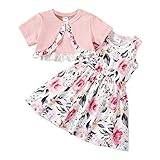 Infant Toddler Girl Floral Causal Dress Cardigan Set Baby Girls Sleeveless Dress 2 PCS 18-24 Months